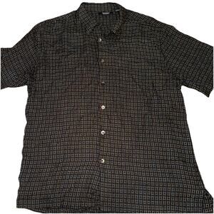 Preowned Mondo Di Marco Men's Black Patterned Rayon Button-Front Shirt Size L
